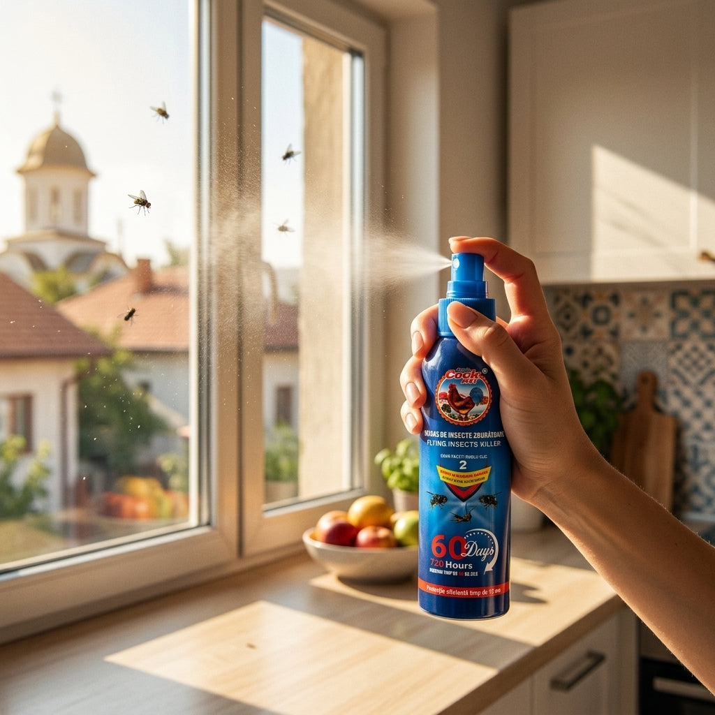 Pulverizare în bucătărie împotriva muștelor